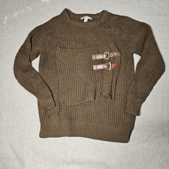 Michael Kors Women's Tan Brown Sweater with Knit Buckle Scarf. Convertable Sz Sm - Picture 11 of 14